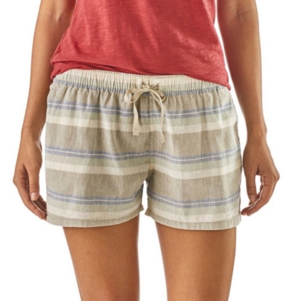 Patagonia Hemp Casual Striped Linen-Blend Drawstring Shorts - Beige/Blue B3